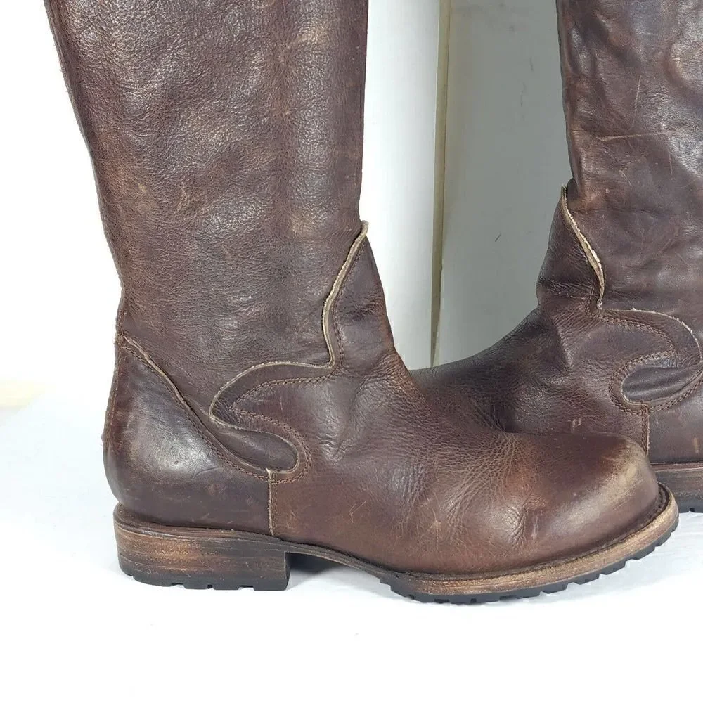 FREEBIRD BY STEVEN WOMEN'S HAVN US6 BROWN LEATHER DISTRESSED TALL RIDING BOOTS
